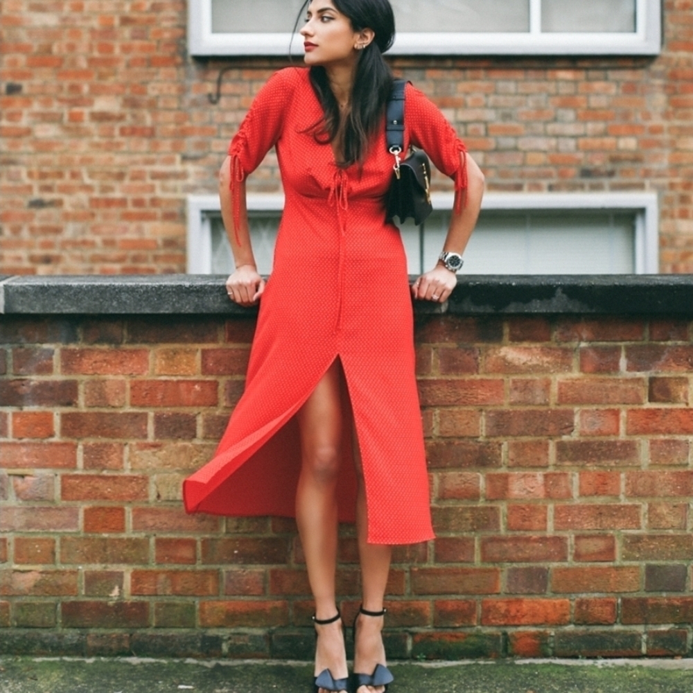 Topshop Red Midi Dress with Tie Details